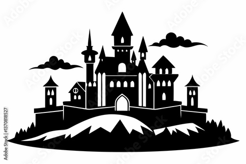 castle silhouette line art vector illustration