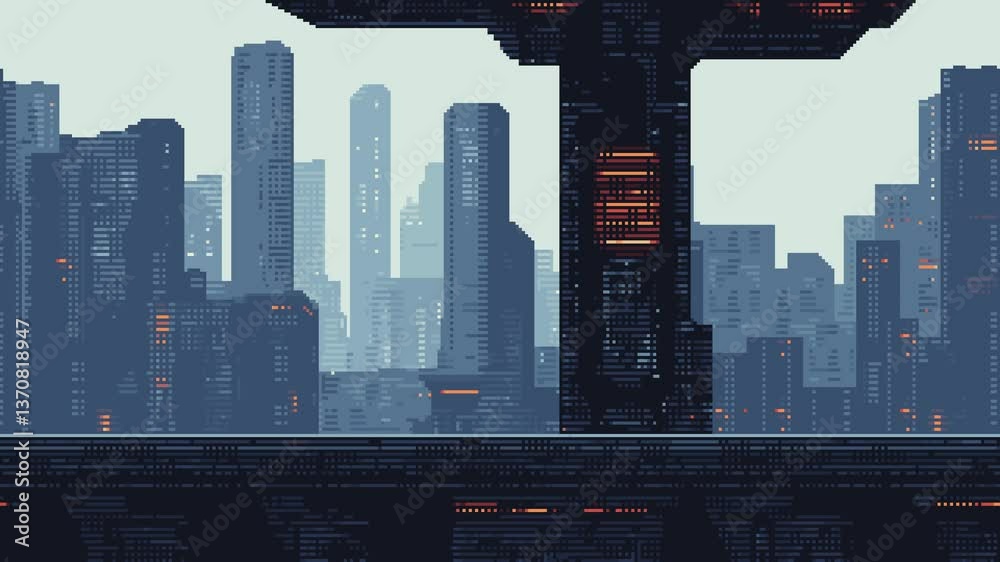 pixel art sci fi city. cyberpunk game level background. 8 bit image ...