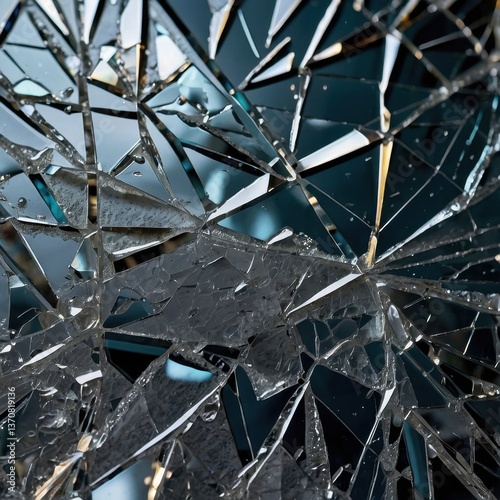 Highly detailed close-up texture of shattered glass with intricate cracks spreading across the surface