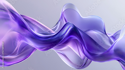 Mythical three-dimensional image of glass waves in a purple abstract style on a grey background. Opalescent Mirage. Illustration