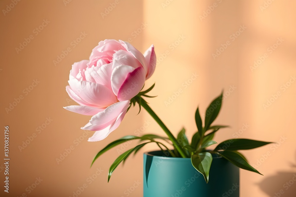 Obraz premium A beautiful potted plant featuring pink peony, perfect for home decor or floral arrangements. Isolated peonies on a plain background.