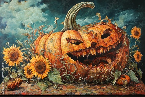 Pumpkin and sunflowers