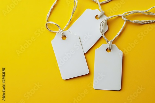 White Empty Tags on a Yellow Background the Price Tag of the Layout Black Friday Sale and Concept