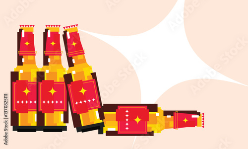 A vibrant vector illustration of four stylized beer bottles with a geometric, modern aesthetic