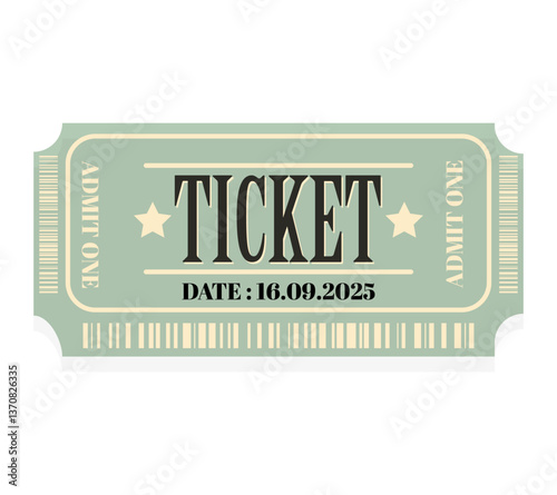 Ticket, Retro Ticket Design Template, Date and Time, Entry Only, Vintage, Cinema, Circus, Carnival, Movie, Festival, etc. Ticket Vector Paper, Ticket Barcode, Numbers