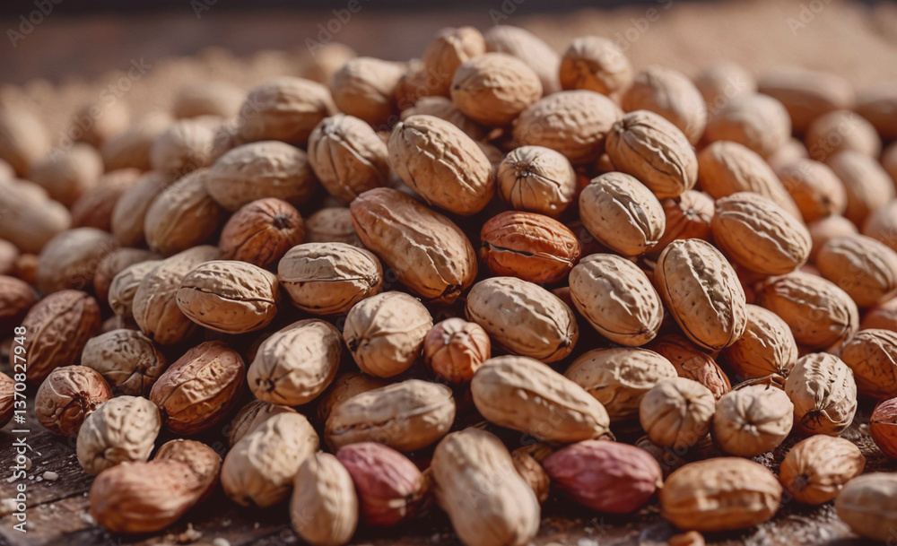 Pile of nuts with some of them being walnuts. There are many of them in the pile Pile of nuts with some of them being walnuts. There are many of them in the pile