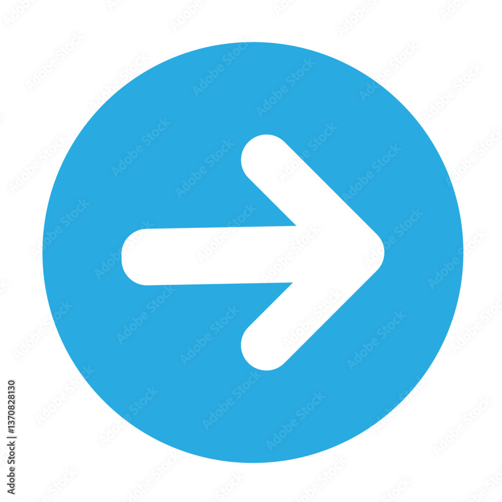 Minimalistic blue round icon with right arrow on white background. Modern flat design navigation element for web interfaces, mobile apps and digital design Minimalistic blue round icon with right arrow on white background. Modern flat design navigation element for web interfaces, mobile apps and digital design