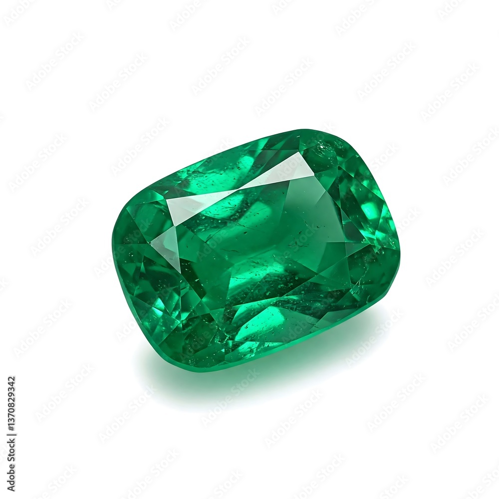 Cut and Polished Emerald Gemstone on White Background - Lush Green Precious Mineral Cut and Polished Emerald Gemstone on White Background - Lush Green Precious Mineral
