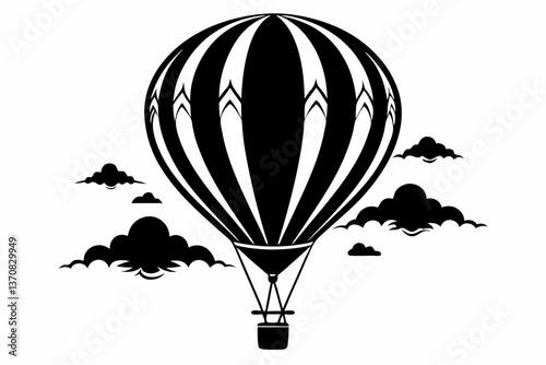 hot air balloon silhouette line art vector illustration