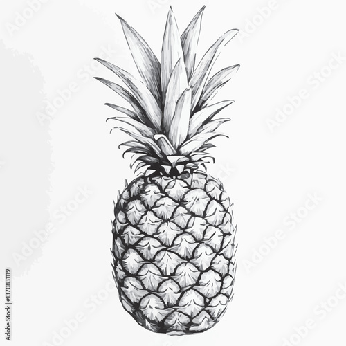 pineapple, fruit, capacity, light, green, table, still life, fruit, food, benefit, diet, leaf, twig, beauty, appetite, white, black, vector, graphic, sketch, drawing
