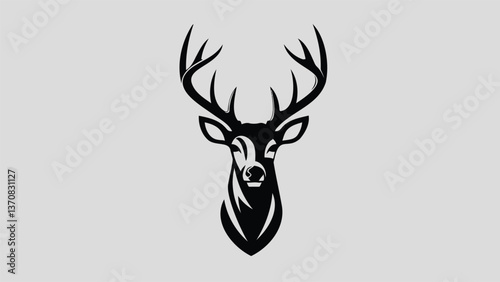 Stylized black and white illustration of a deer head with antlers