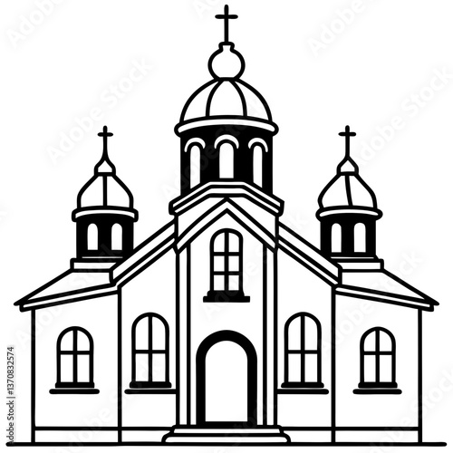 orthodox church silhouette line art vector illustration