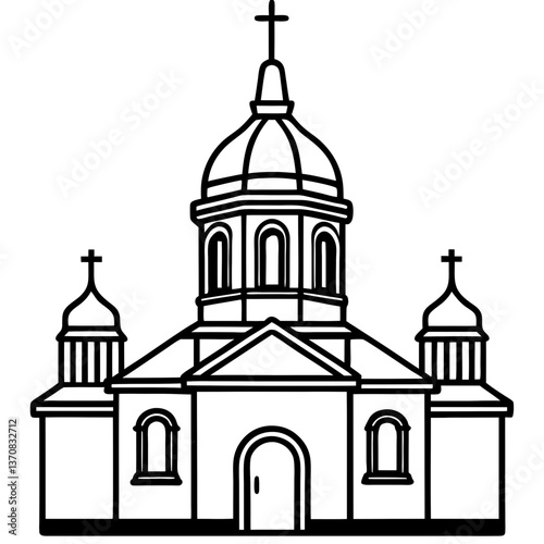 orthodox church silhouette line art vector illustration