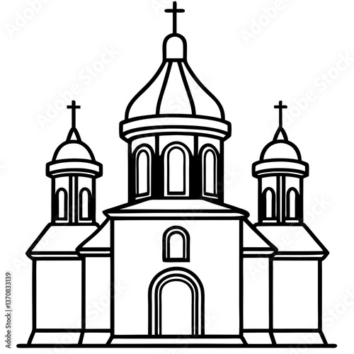 orthodox church silhouette line art vector illustration
