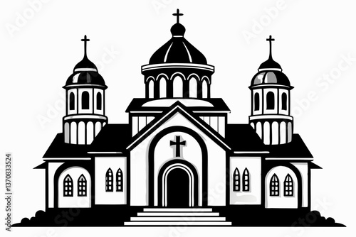 orthodox church silhouette line art vector illustration