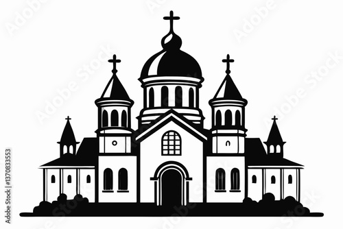orthodox church silhouette line art vector illustration