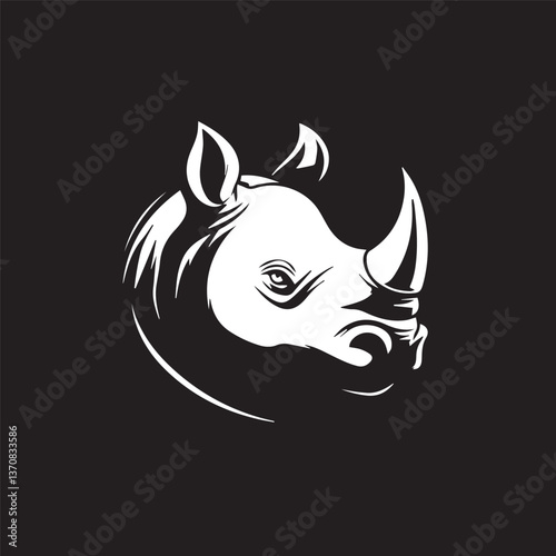 vector image of a rhinoceros on a white background, front view, black and black graphics

