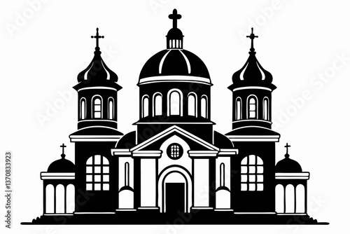 orthodox church silhouette line art vector illustration