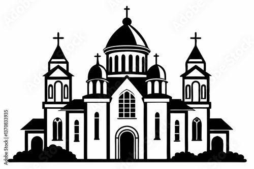orthodox church silhouette line art vector illustration