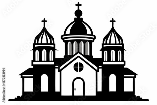 orthodox church silhouette line art vector illustration