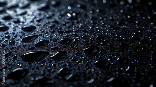 Mysterious water droplets on the dark: intricate pattern of water droplets glistens against an inky black backdrop, invoking curiosity and a sense of subdued elegance. Subdued Gleam. Illustration