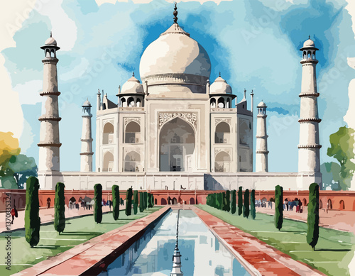 Water color image of Taj Mahal
