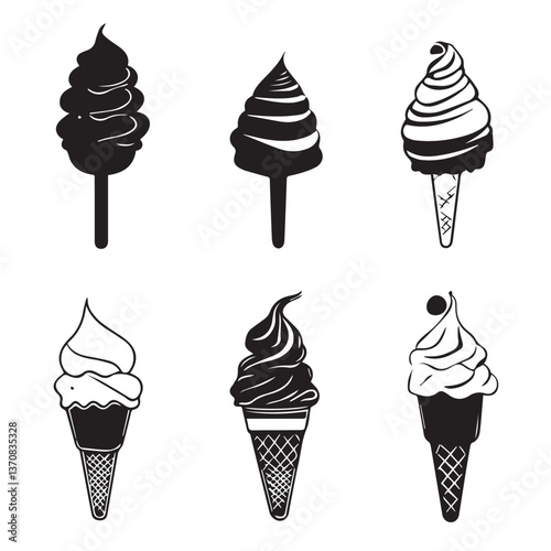 ice cream bowl, minimalism, set, black and white graphics, vector
