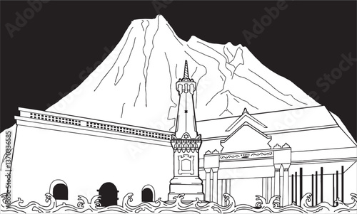Imaginer philoshopic liner of yogyakarta black and white logo background 