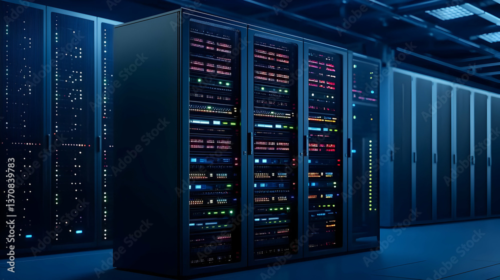 Dark Server Room With Many Computer Racks Dark Server Room With Many Computer Racks