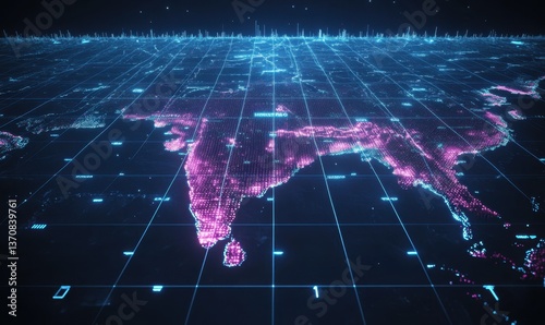 Digital world map with highlighted India, data visualization