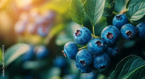 Blueberries Ripening on the Bush in a Garden During the Warm Afternoon Sun
