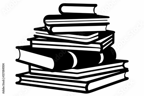 stacked books silhouette line art vector illustration