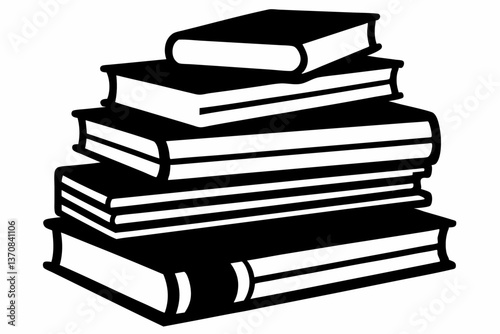 stacked books silhouette line art vector illustration