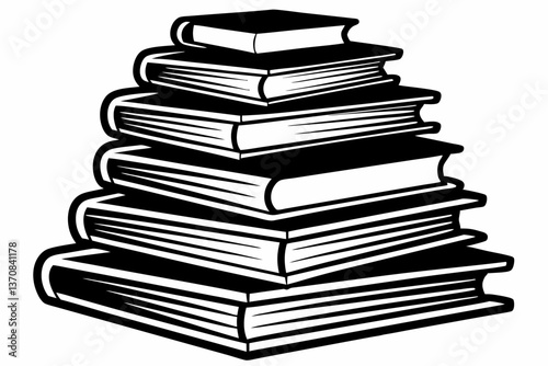 stacked books silhouette line art vector illustration