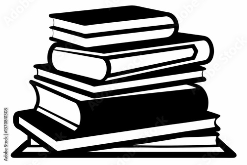 stacked books silhouette line art vector illustration