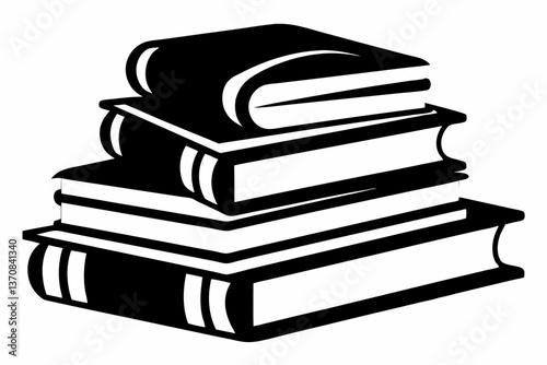 stacked books silhouette line art vector illustration