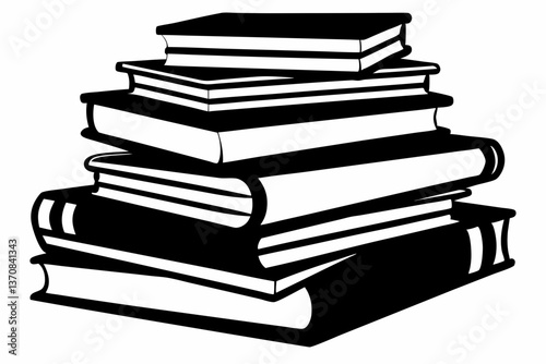 stacked books silhouette line art vector illustration