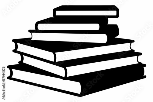 stacked books silhouette line art vector illustration