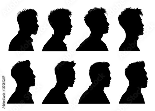 Set of silhouette of a handsome Asian man profile - vector illustration