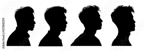 Set of silhouette of a handsome Asian man profile - vector illustration