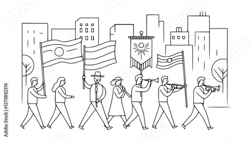 Parade Marching Pose Line Art: Simplify Celebration with Minimalist Art