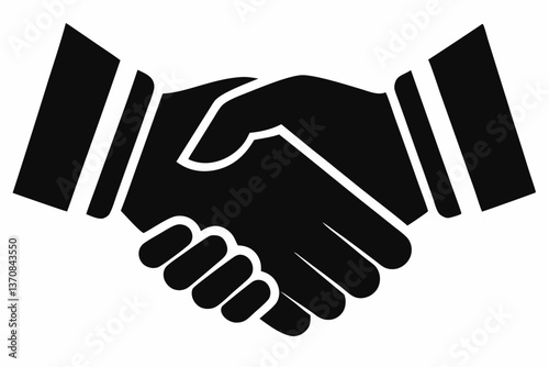 two shaking hands representing partnership silhouette line art vector illustration