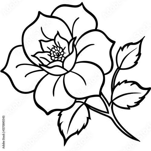 wild prairie rose silhouette line art vector illustration