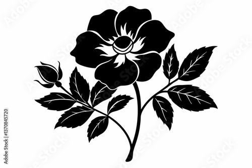 wild prairie rose silhouette line art vector illustration