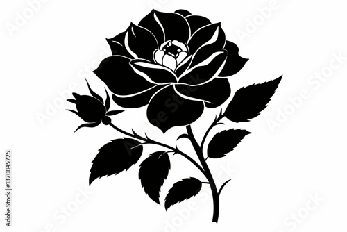 wild prairie rose silhouette line art vector illustration