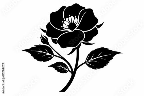 wild prairie rose silhouette line art vector illustration