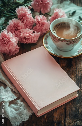 Cozy Morning Coffee With Flowers and a Notebook by the Window During a Rainy Day