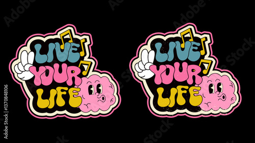 Retro-style "Live Your Life" print with colorful typography