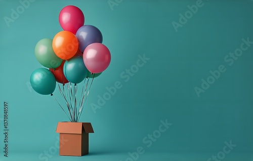 Colorful Balloons Escape From a Box Creating a Festive Atmosphere in a Bright...