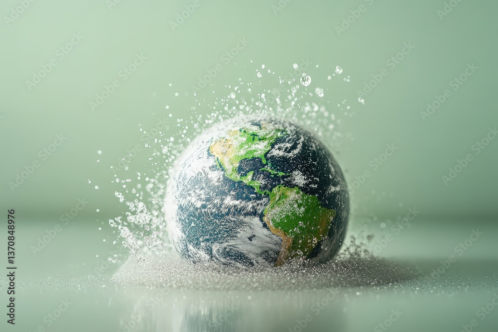 Fototapeta premium The globe with water surrounding and splashing around it